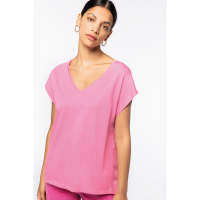 Camiseta ecorresponsable holgada con cuello de pico mujer - Ref. XNS312